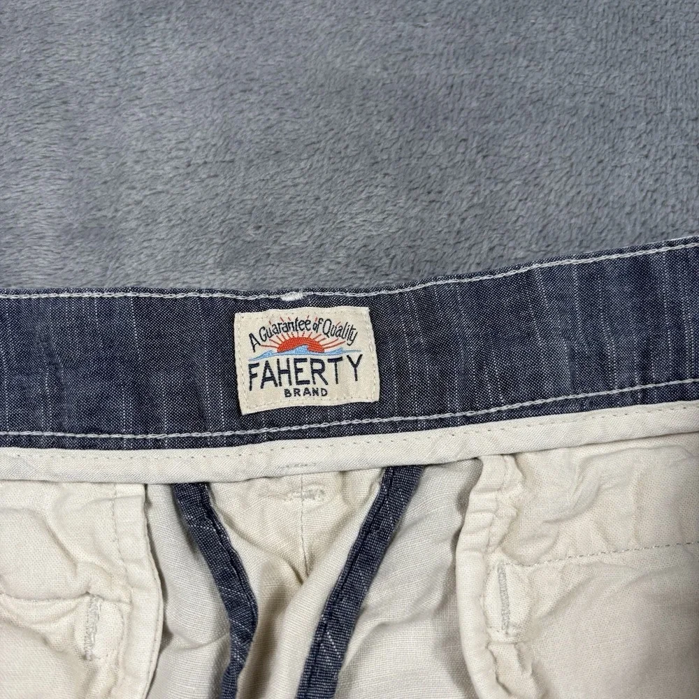 Faherty Malibu Shorts Mens 36 Tan Chino Linen Blend Summer Resort Preppy Casual
